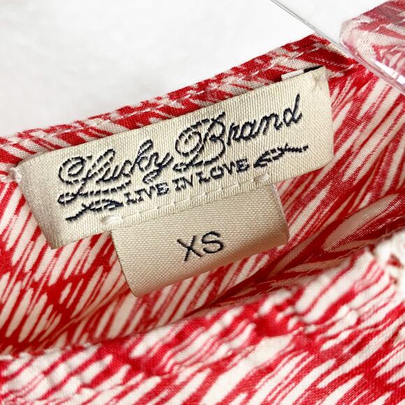 LUCKY BRAND Printed Tank Top Split Back Racerback Geometric-Pattern Red White XS - Picture 4 of 7